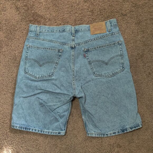 Vintage Levi's 505 Jean Shorts Mens 38 Blue Relaxed Fit Black Bat Wing Y2K Jorts - Picture 6 of 8